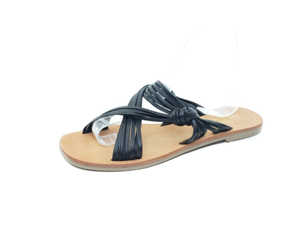 Matisse Mystic Womens Slide Sandals Multi Strap Knot Flats Black Leather Size 8